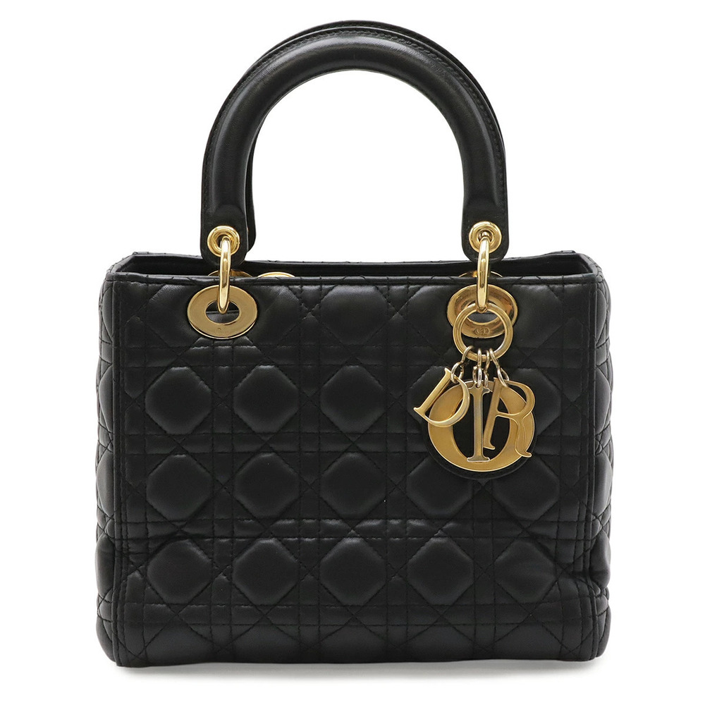 Christian Dior Lady Cannage handbag leather black shoulder strap